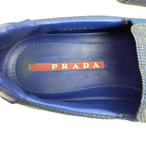 Prada Sport Mens 8 Perforated Blue Leather Slip-On Sneakers Made In Italy - Picture 8 of 11